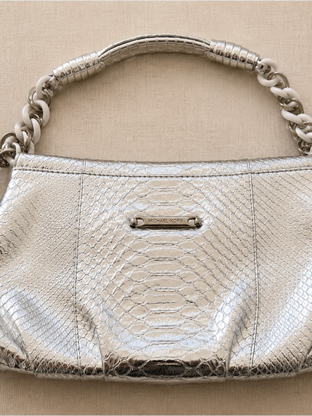 Vintage Michael Kors Metallic Python ID Chain Shoulder Bag Y2K - Picture 4 of 6
